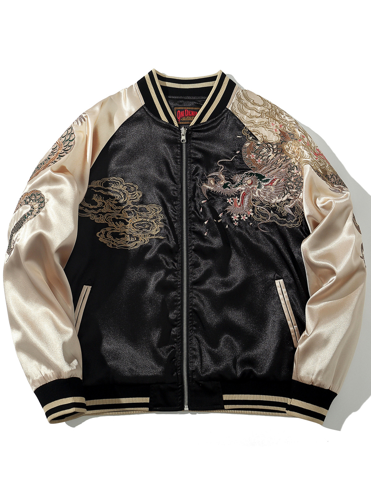 華夏君品中国風国潮重工刺繍龍ジャケットメンズファッションカジュアル龍柄野球服A013