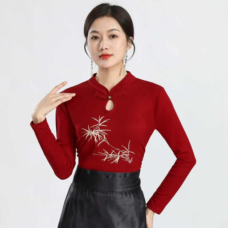 Новая рубашка в национальном стиле в китайском стиле, внутренние и внешние топы с длинными рукавами, ранняя осень 2025 года, новая рубашка в древнем стиле с вышивкой