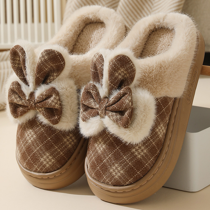 Pantuflas de Algodón para Mujer, con Lazo de Corazón, para Interiores, Gruesas, Cálidas y Antideslizantes, Temporada Otoño/Invierno 2026
