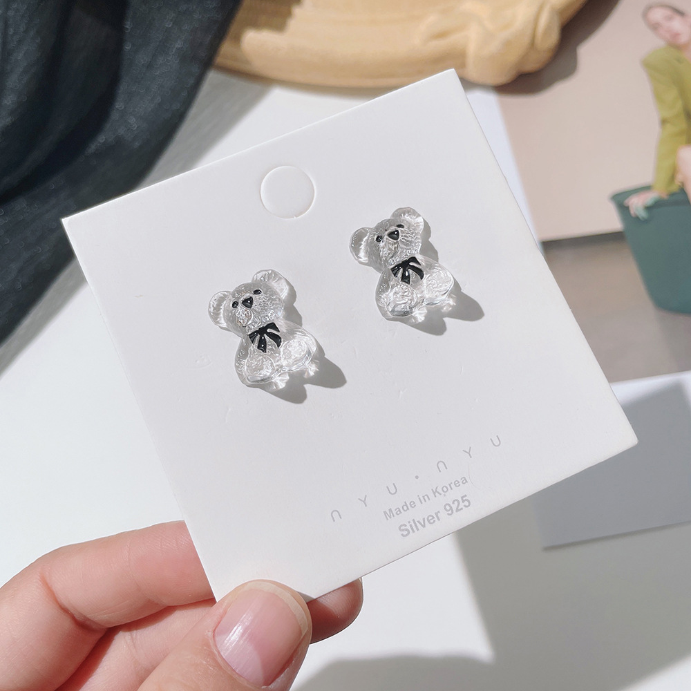 Sterling Silver Needle Korean Style Ins Style Graceful and Cute Bear Ear Studs Fashionable Temperament Autumn and Winter New AllMatching Earrings for Womenpicture2