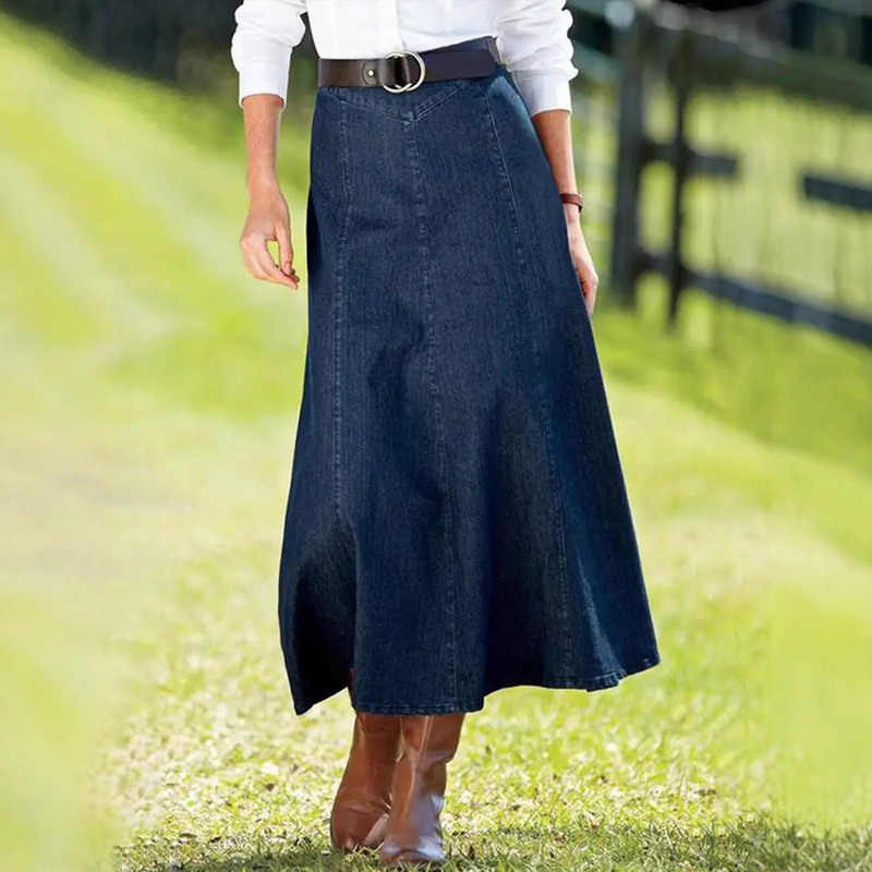 Cross-border European and American dark blue long Denim skirt A- line skirt TEMU Amazon SHEIN independent station TK in stock