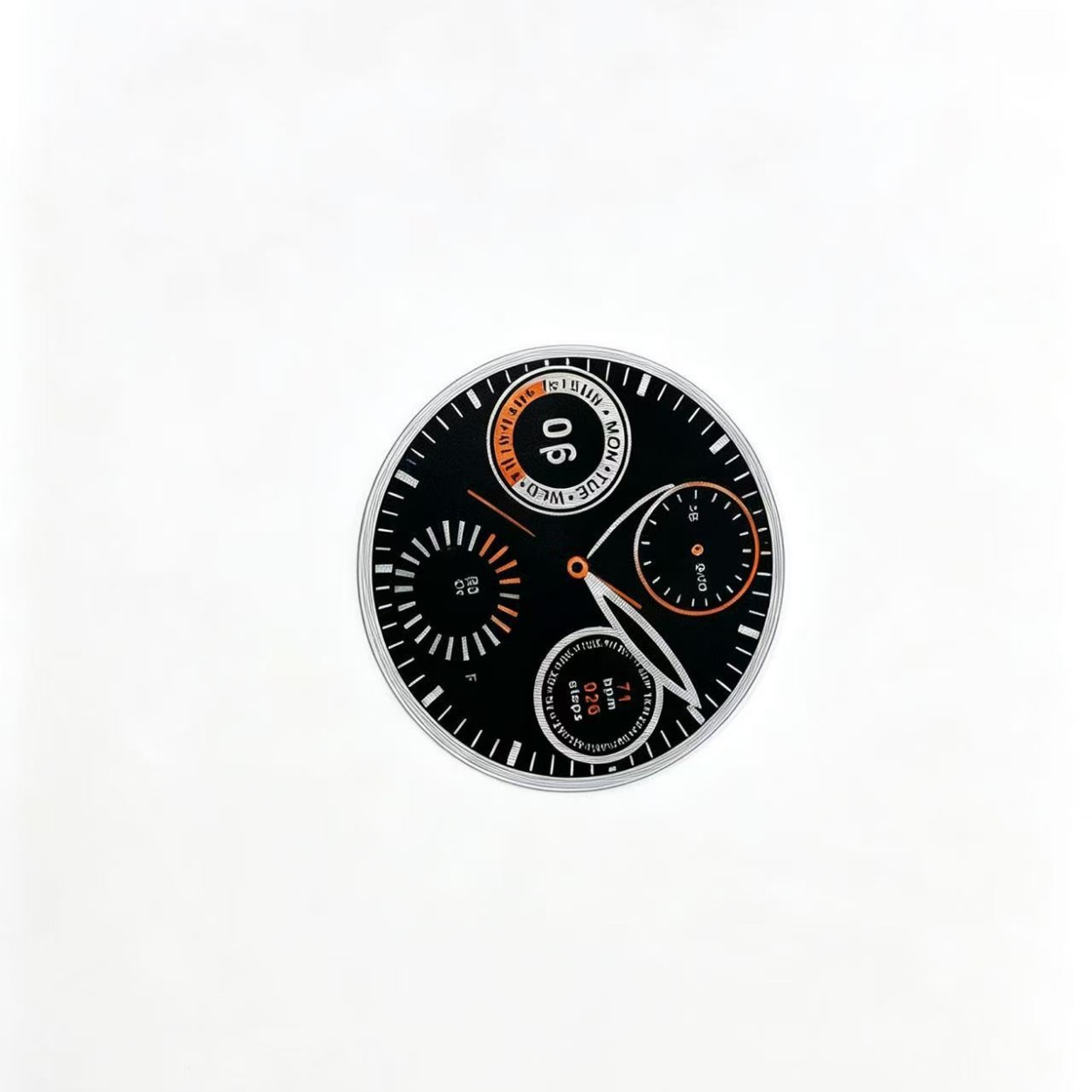 Custom watch dials based on provided images. Multifunctional chronograph watch faces. Personalized racing-style watch dials