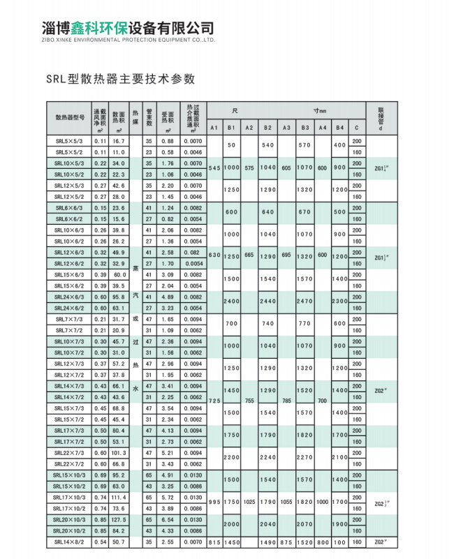 SRL型散热器技术参数