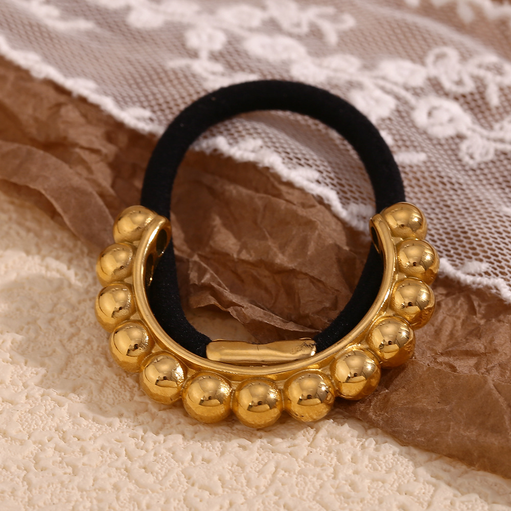 Accessori per capelli unisex alla moda, design di nicchia esplosivo, in acciaio inossidabile, placcato in oro, temperamento, disposizione di perline, corda per capelli, stile femminile_voghion.com