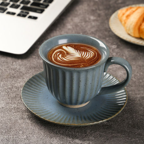 Ceramic coffee cup and saucer set Japanese stoneware retro latte art latte cup simple European hand brewed coffee cup wholesale