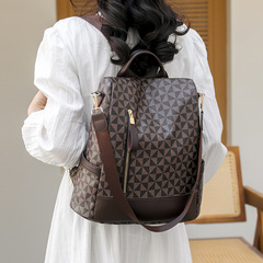 時尚印花雙肩包女新款2024韓版大容量復古防盜背包多用休閒旅行包