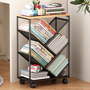 Study Desk Bookshelf Student Classroom Desk Book Storage Floor Wheeled Storage Rack Removable Trolley