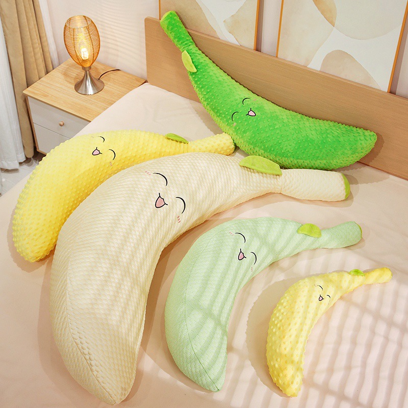 Caricatura encantadora almohada de banano largo frijoles frijoles pillo jugando muñecas de denim niñas almohada de cama