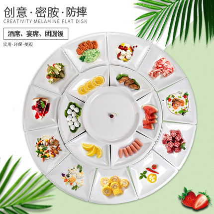 Melamine Imitation Porcelain Reunion Dinner Banquet Family Round Table Large Platter Set Plastic Combination Plate Dish Plate