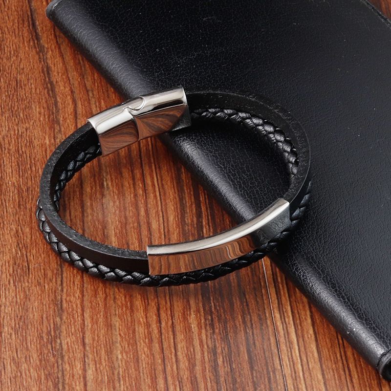 Men's Gender Vintage Style Classic Style Geometric Pu Leather Titanium Steel Polishing Men's Bracelets Men Cord & Leather Bracelets