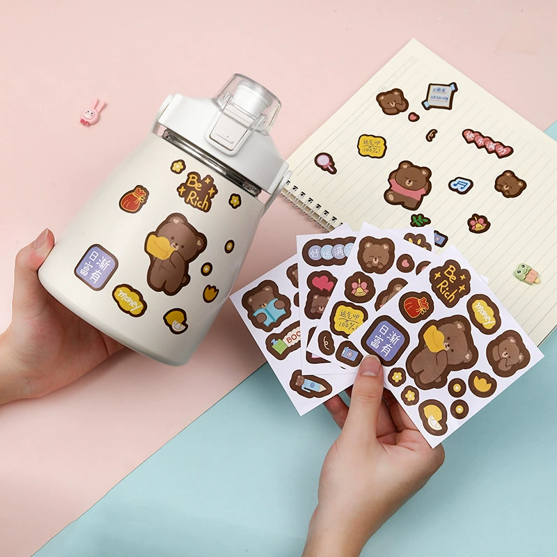 Южная Корея ins Style оригинальный мультфильм Милая наклейка маленький бурый медведь маленький кролик чашка для воды термос чашка большой живот чашка ручная наклейка на счет