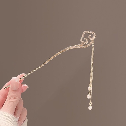 New Chinese style auspicious cloud tassel hairpin, retro temperament hairpin, ancient style hairpin, Hanfu step headband, hair accessories