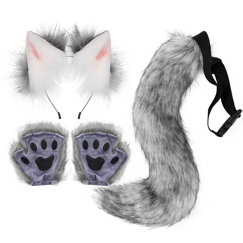 Halloween suit animal claws simulation plush fox ears headband animal ears animal tail cos accessories_voghion.com