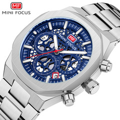 MINI FOCUS Watch Multifunction Business Men's Waterproof Quartz Watch Open Dial Steel Strap Men's Watch 0411G