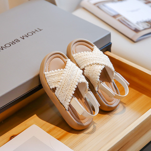 Children's sandals woven beach sand shoes summer little girl soft bottom princess style baby casual shoes