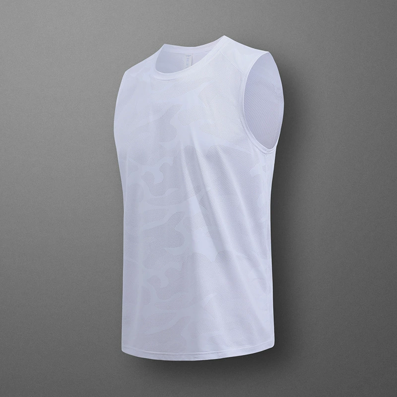 Летняя ледяная безрукавная футболка с круглым вырезом мужская приливная печать спортивный фитнес большой размер ледяной шелк повседневный жилет
