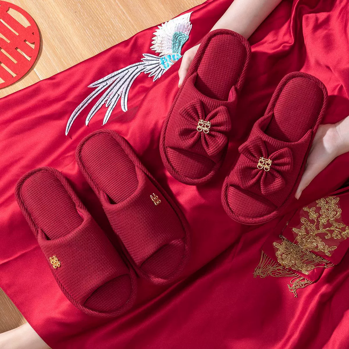 利达妮 Festive red slippers for men and women for beloved, autumn