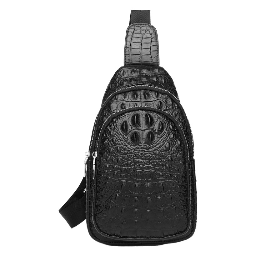 Lion Leiden Crocodile Pattern Men's Genuine Leather One-shoulder Chest Bag Top Layer Cowhide Crossbody Bag Cross-border Trendy Men's Front Satchel
