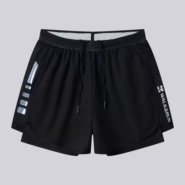 Black double -layer swimming trunks