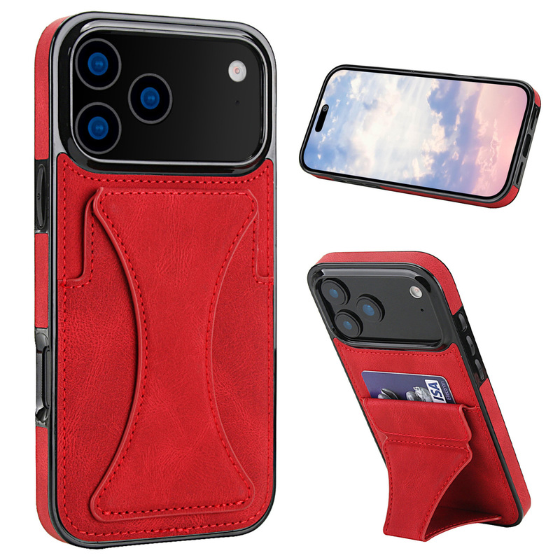 梦幻插卡皮纹折叠适用iPhone17手机壳跨境卡包支架苹果16防摔皮套|undefined