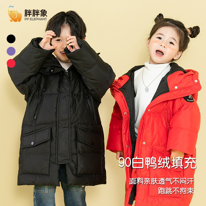 90% pato blanco abajo ropa de hombre y mujer para niños medianos y grandes para niños alargados con capucha engrosada chaqueta de longitud media abrigo largo