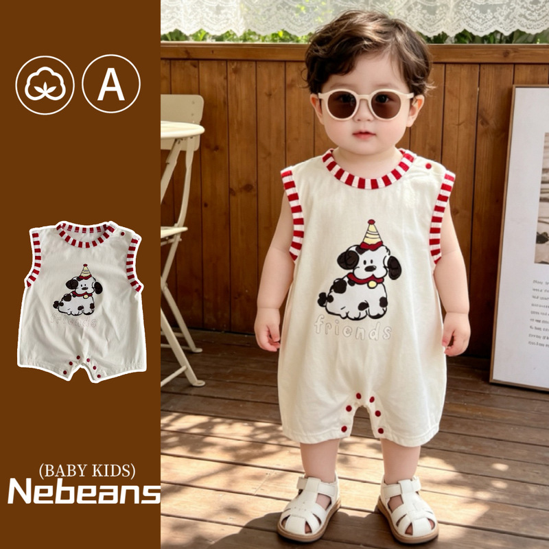Trendy Sleeveless Cotton Soft A-Class Breathable Romper for Newborns Aged 0-2, Unisex Baby Jumpsuit with Red Stripes Trendy Sleeveless Cotton Soft A-Class Breathable Romper for Newborns Aged 0-2, Unisex Baby Jumpsuit with Red Stripes