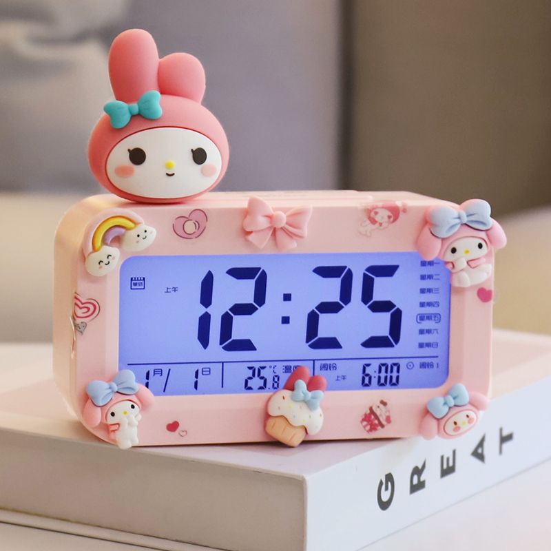 만화 Sanrio 스마트 전자 알람 시계 학습 특수 음성 시간 알람 스마트 시계 기상 유물 학생 알람 시계