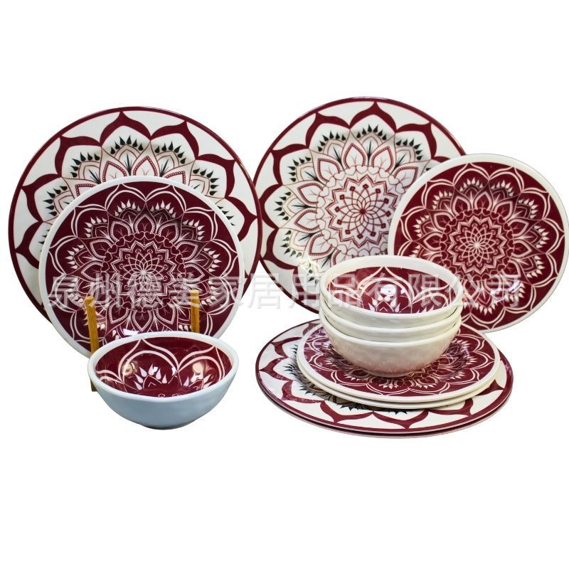 Melamine Dinnerware Set 12-Piece Melamine Plates and Bowls 12Pcs Melamine Dinner Set Melamine Dinnerware Set 12-Piece Melamine Plates and Bowls 12Pcs Melamine Dinner Set