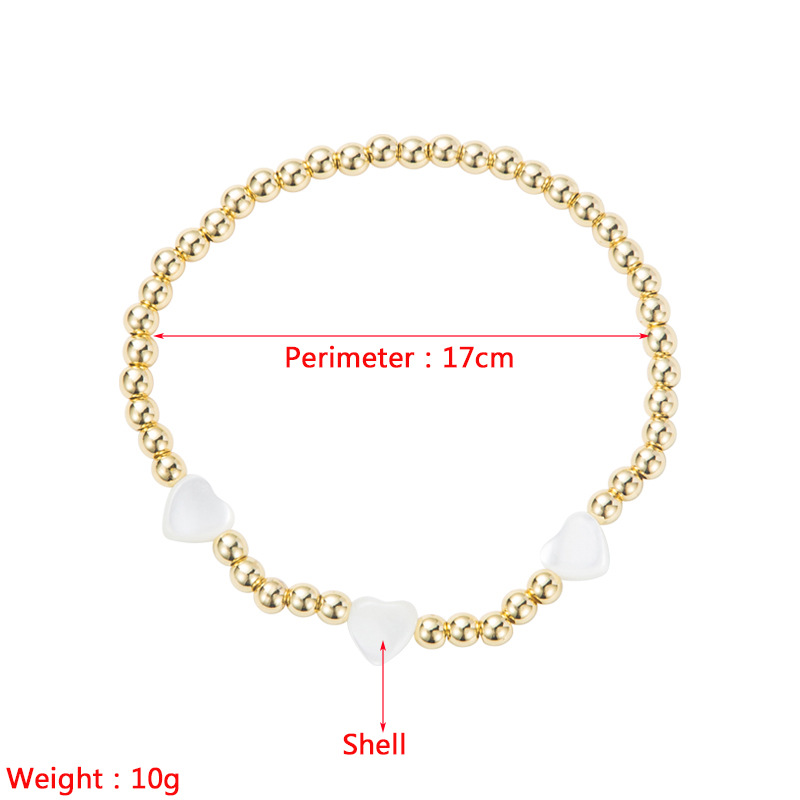 Fashion Shell Heart Elastic Bead Gold Inlaid Zircon Copper Bracelet display picture 1