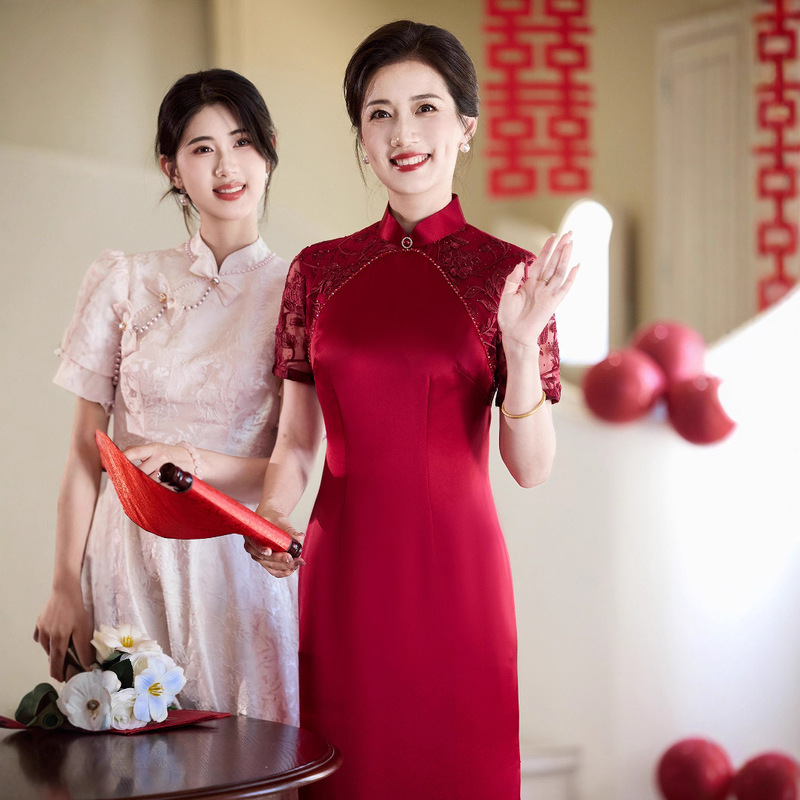 New Chinese-Style Wedding Banquet Dress for Mother-In-Law, Engagement 2025 New Model, High-End Light Luxury Evening Dress for Women with a Sense of Sophistication