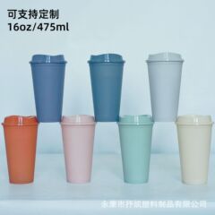 跨境爆款16oz大容量pp材质单层实色塑料咖啡杯可印刷logo