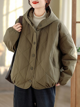 琪镌绘制冬新品日系森女系纯色连帽夹棉保暖棉衣棉服外套女81656