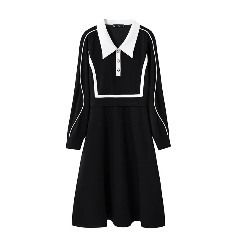 2023 Новое женское осеннее платье больших размеров с лацканами на талии тонкое с длинным рукавом темпераментное платье толстая сестра 200 кг