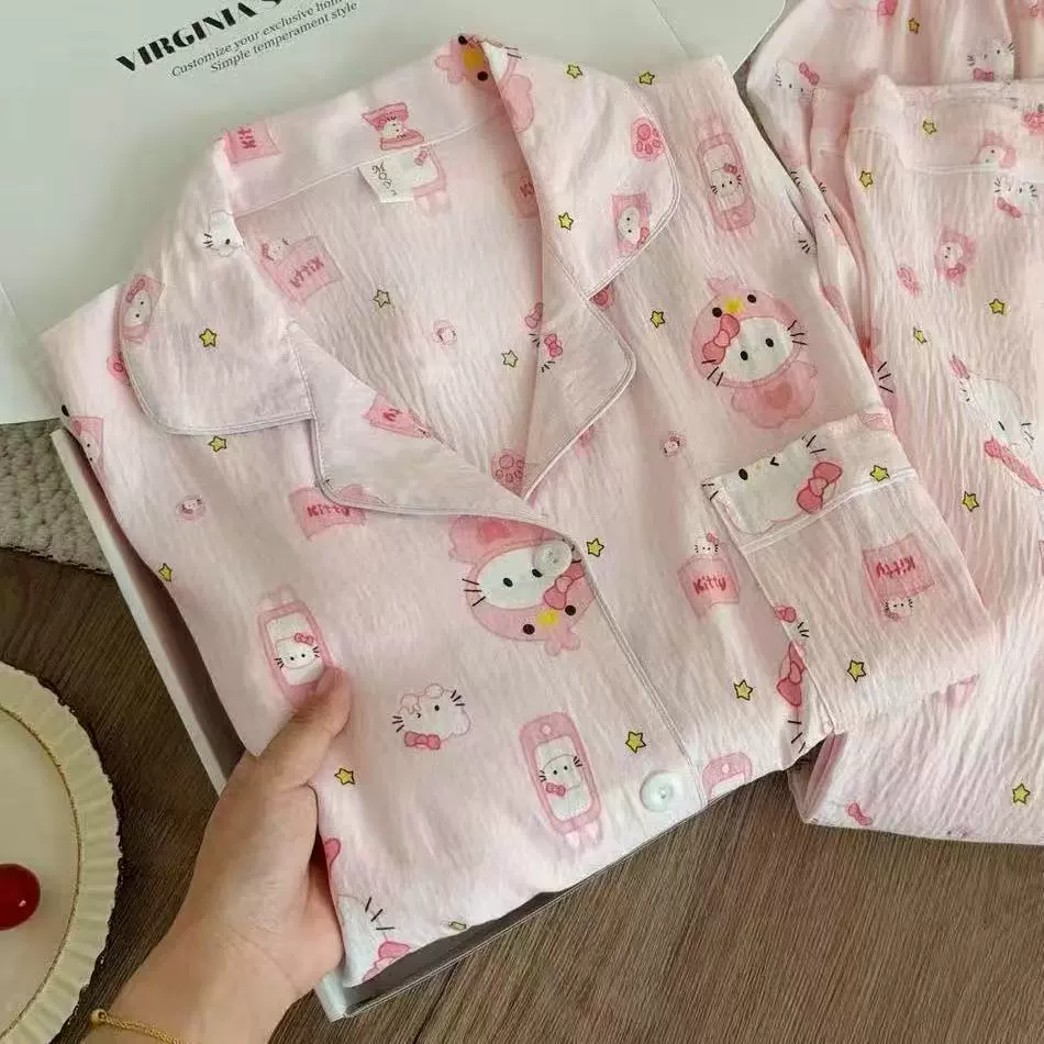 Пижамный комплект Hello Kitty — летняя детская одежда, короткий рукав с шортами или длинный рукав с брюками, размеры M–2XL