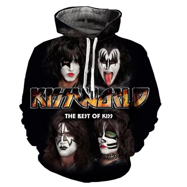 Cross Border Female Hat Rock Singer Kiss Band 3D Digital Printing Sweatshirt Men Hoodie Fashion Sweatshirt