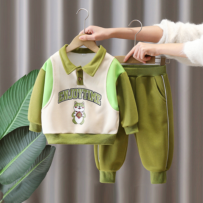 7653 traje de primavera para niños 2025 nuevos pantalones de suéter de primavera y otoño a juego de colores para niños de dos piezas