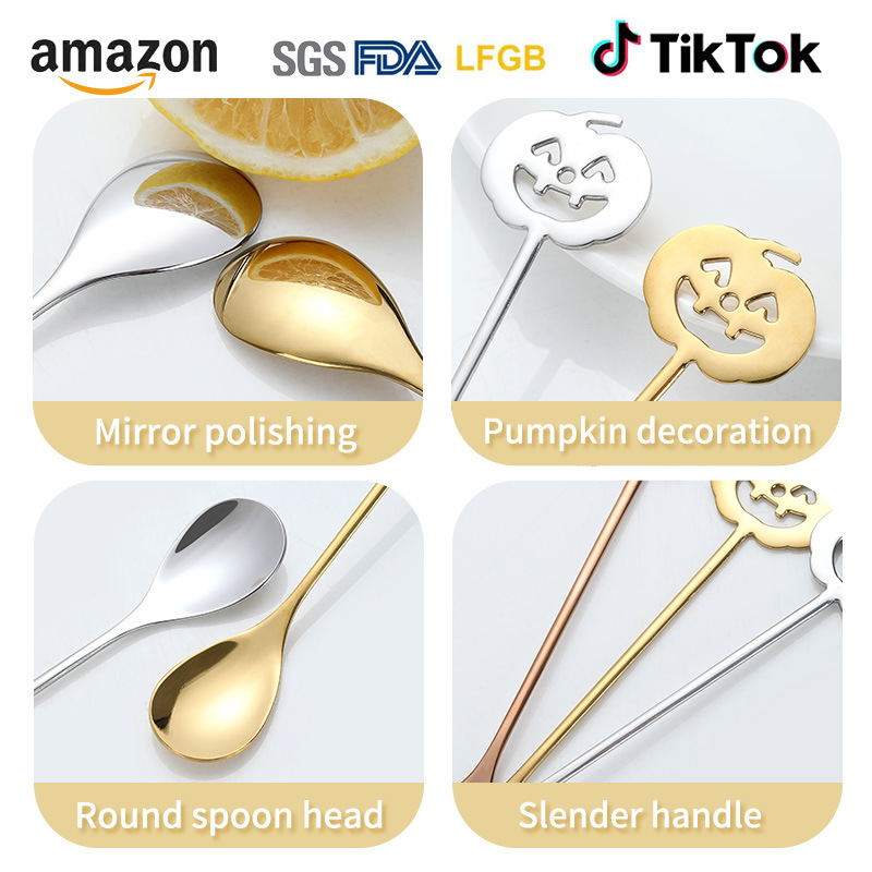 Creatividad transfronteriza Europa y Estados Unidos cubiertos Amazon Halloween 304 postre de café de acero inoxidable cucharas de alto valor facial