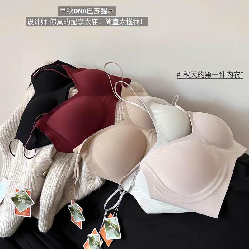 暖肌微磨毛秋冬无痕细闪肩带内衣女小胸聚拢舒适美背心式提拉文胸|undefined
