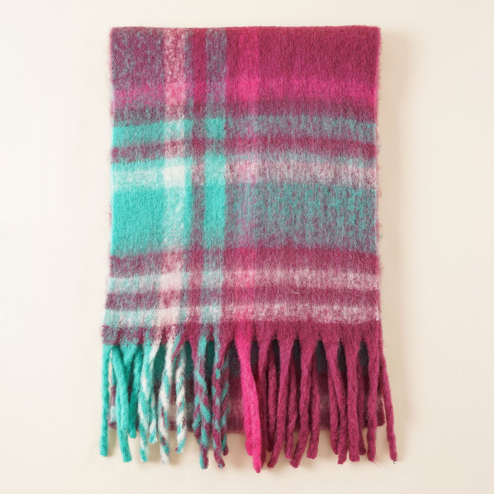 Las mujeres de estilo coreano Arco Iris bufanda a cuadros Otoño e Invierno Cachemira color a juego borla bufanda engrosada moda