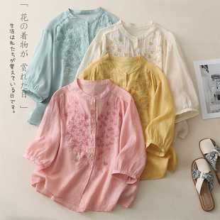 Actual Shot of 2025 New Cotton and Linen Ethnic Style Embroidered Shirt Single-Breasted Cardigan Elegant Versatile Top
