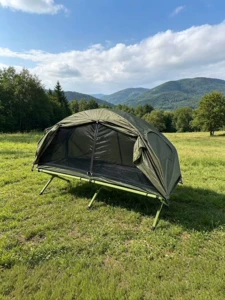 Portable double-layer camping cot tent, rainproof and moisture-proof, elevated outdoor single-person fishing tent, lightweight