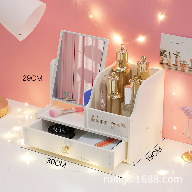 Espejo de maquillaje espejo portátil chica Internet celebridad escritorio vestidor espejo estudiante dormitorio tocador simple espejo con caja de almacenamiento