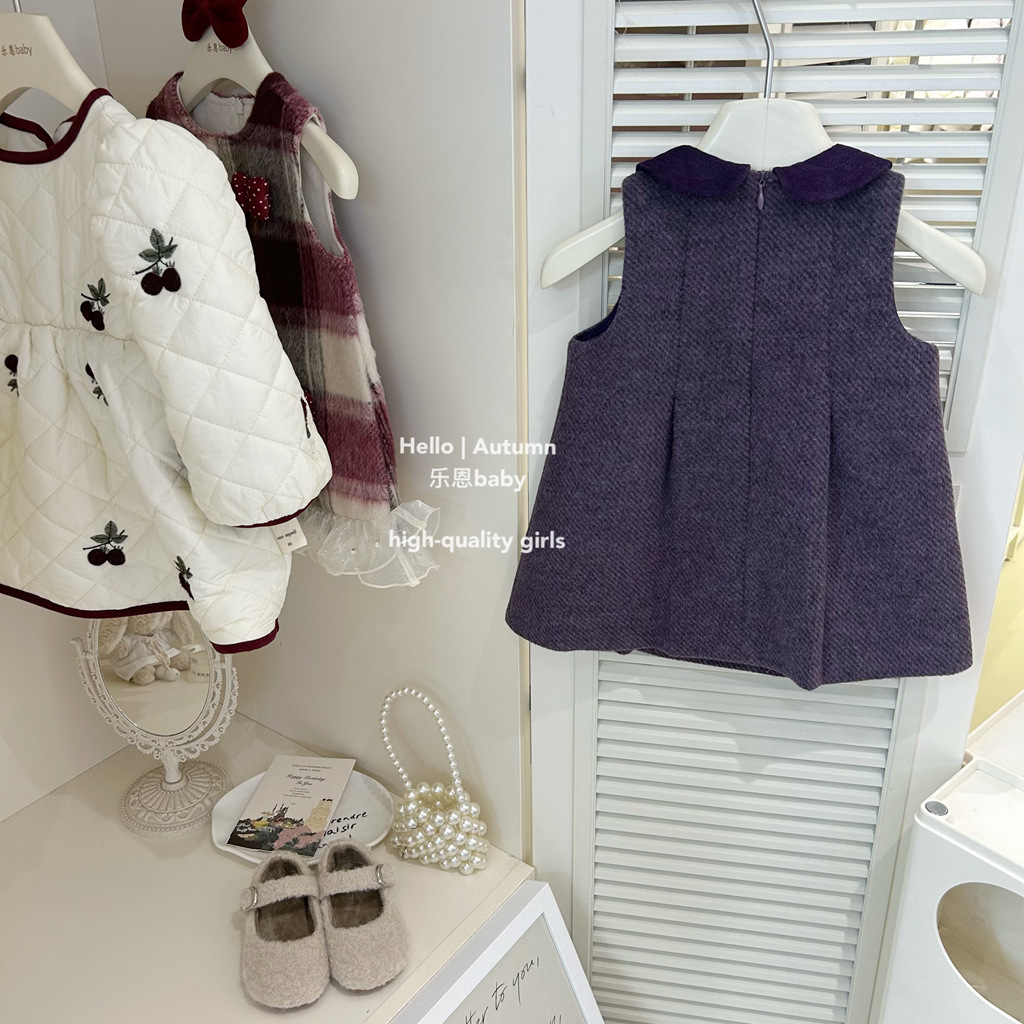 [Ropa para niños Le En] Vestido de chaleco de lana morado de invierno para niñas Vestido noble de estilo fragante pequeño Vestido de princesa para bebés