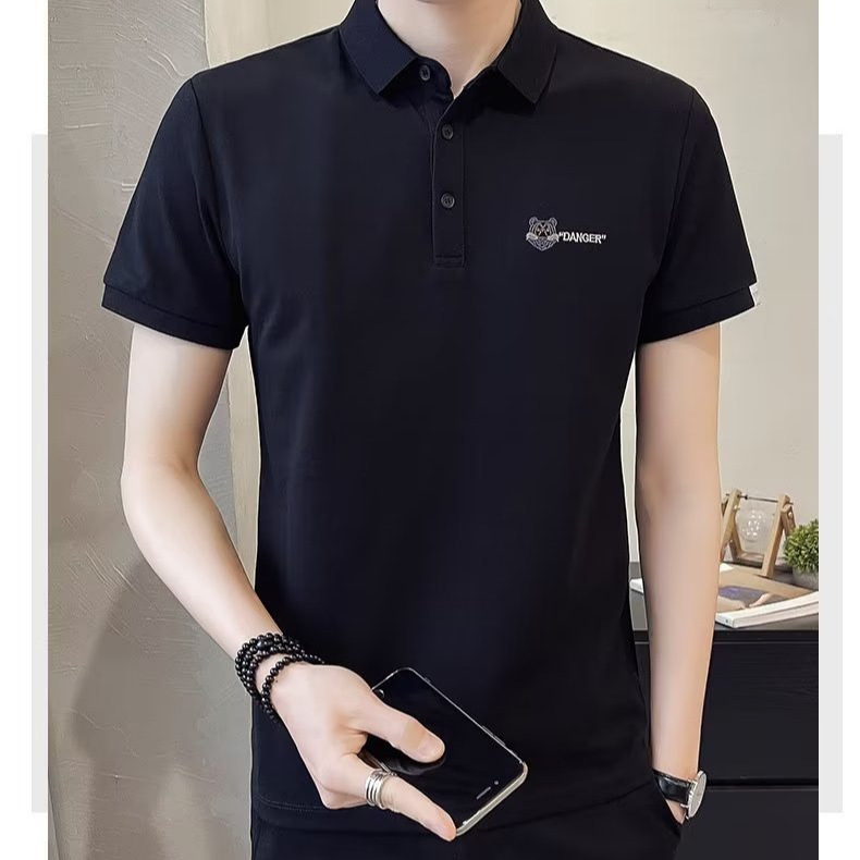 Moda 2024 verano nuevo estilo de los hombres de manga corta de alta calidad delgada solapa de negocios polo de los hombres de los hombres