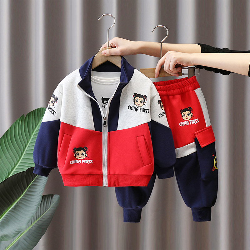 7847 Traje deportivo para niños Ropa de primavera y otoño 2025 Nueva ropa deportiva atractiva para niños Ropa a juego de colores de celebridades de Internet de primavera