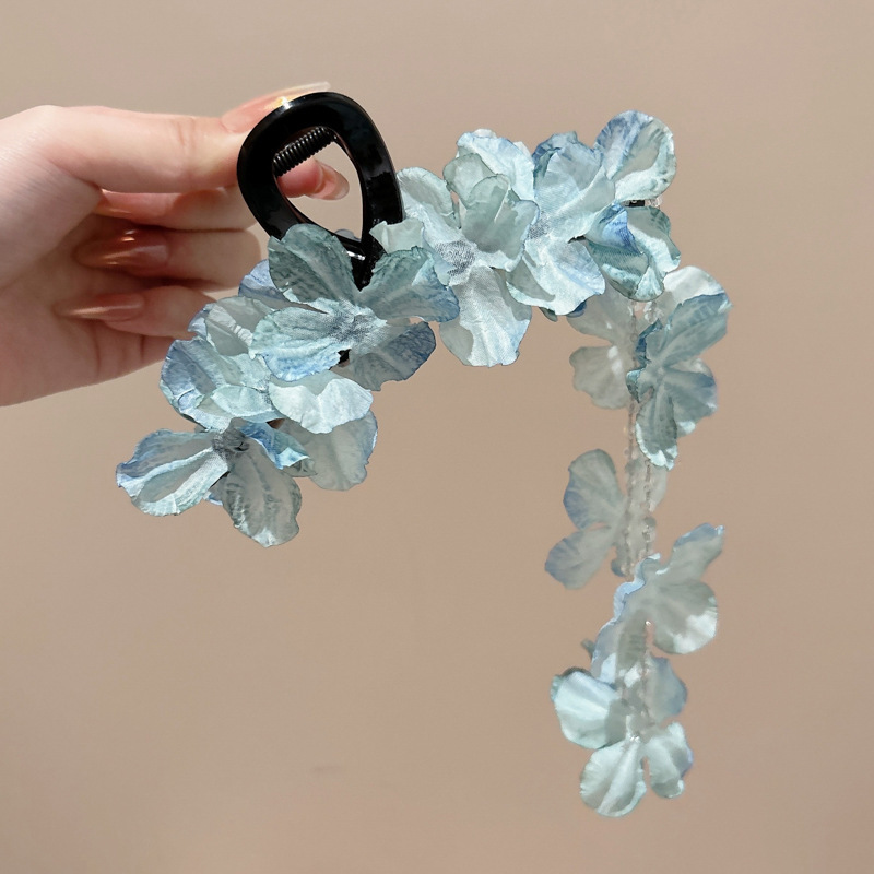 海边度假风超仙仿真花发饰半扎发鲨鱼夹绝美拍照氛围感抓夹头饰|undefined