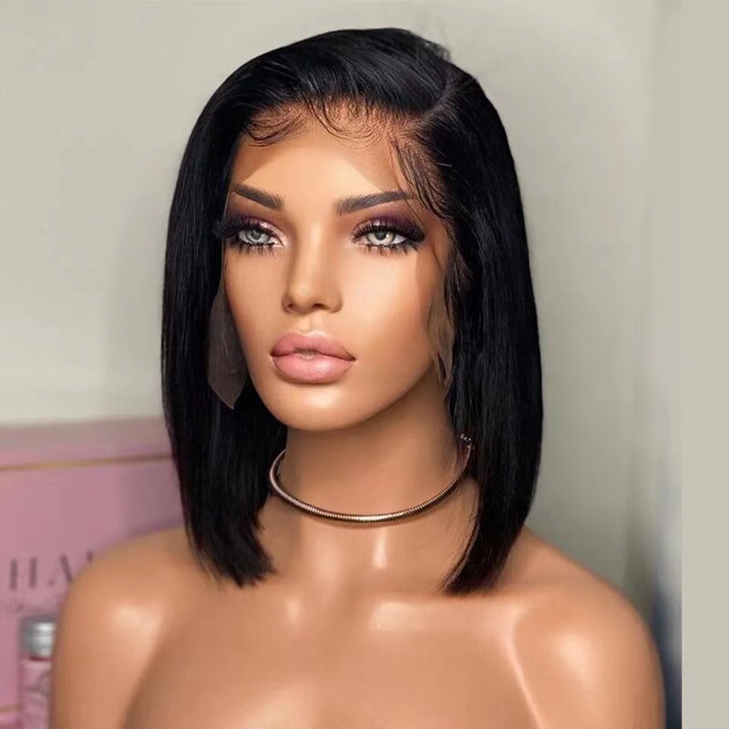 European and American New 13*4 front lace short bob head wig loose deep wave short straight wig set