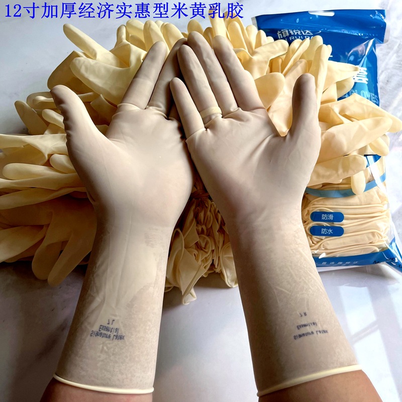 12 인치 두께의 베이지 색 라텍스 장갑 M 크기 50 pcs/bag