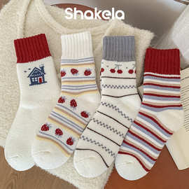 拉毛加厚袜子女雪地袜加绒加厚保暖抗寒地板袜卡通可爱毛绒中筒袜