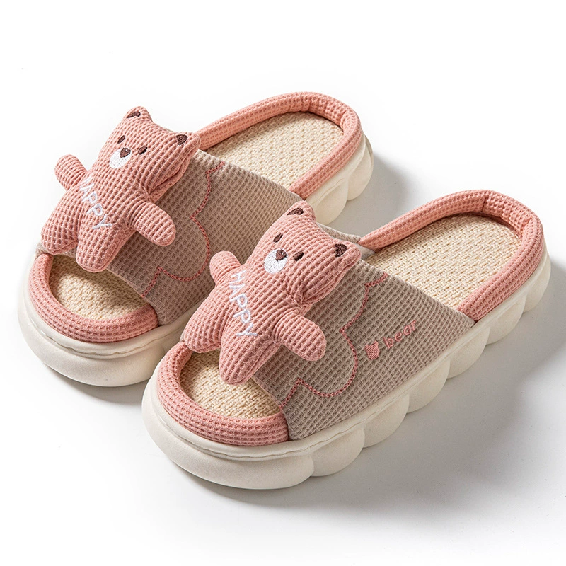 Льняные тапочки с медведем для родителей и детей для мужчин и женщин, домашние детские льняные тапочки с открытым носком, трансграничные внешнеторговые тапочки